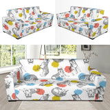 Siberian Husky And Colorful Circle Pattern Sofa Slipcover