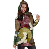 Japanese Cranes Flying Forest Dot Pattern Women'S Hoodie Dress