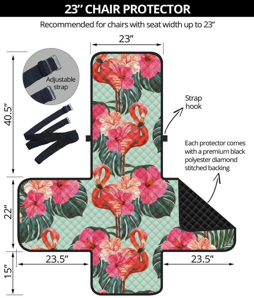 Beautiful flamingo tropical palm leaves hibiscus pateern background Chair Cover Protector