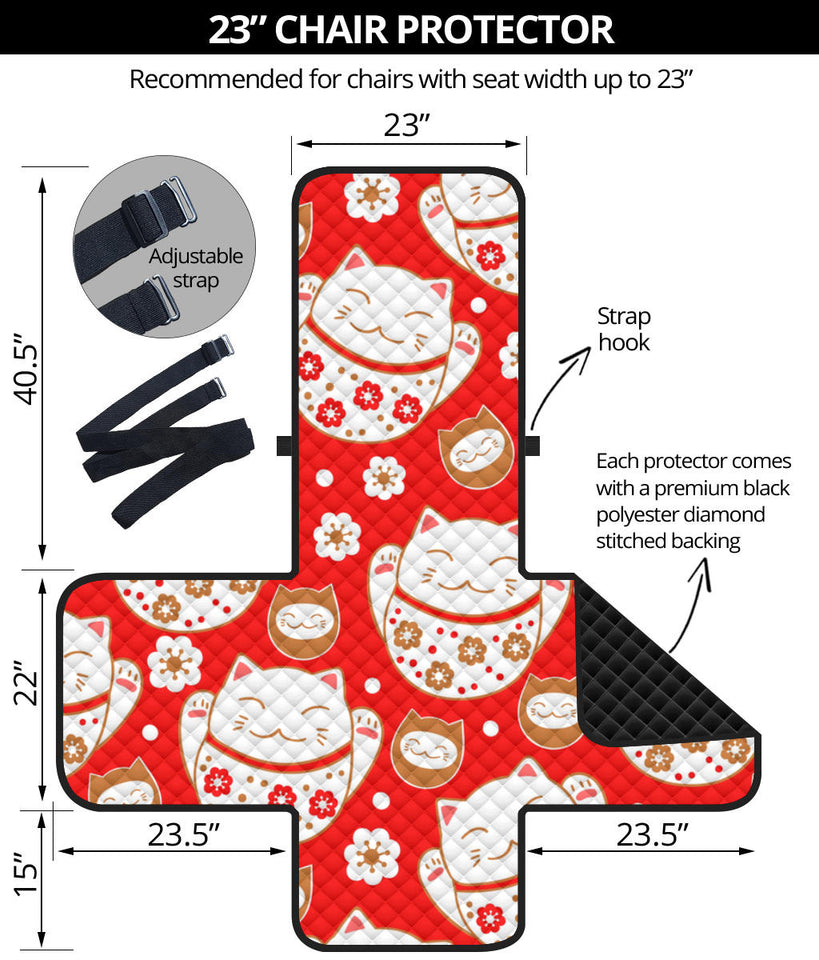 Cute Maneki Neko Lucky Cat red background Chair Cover Protector