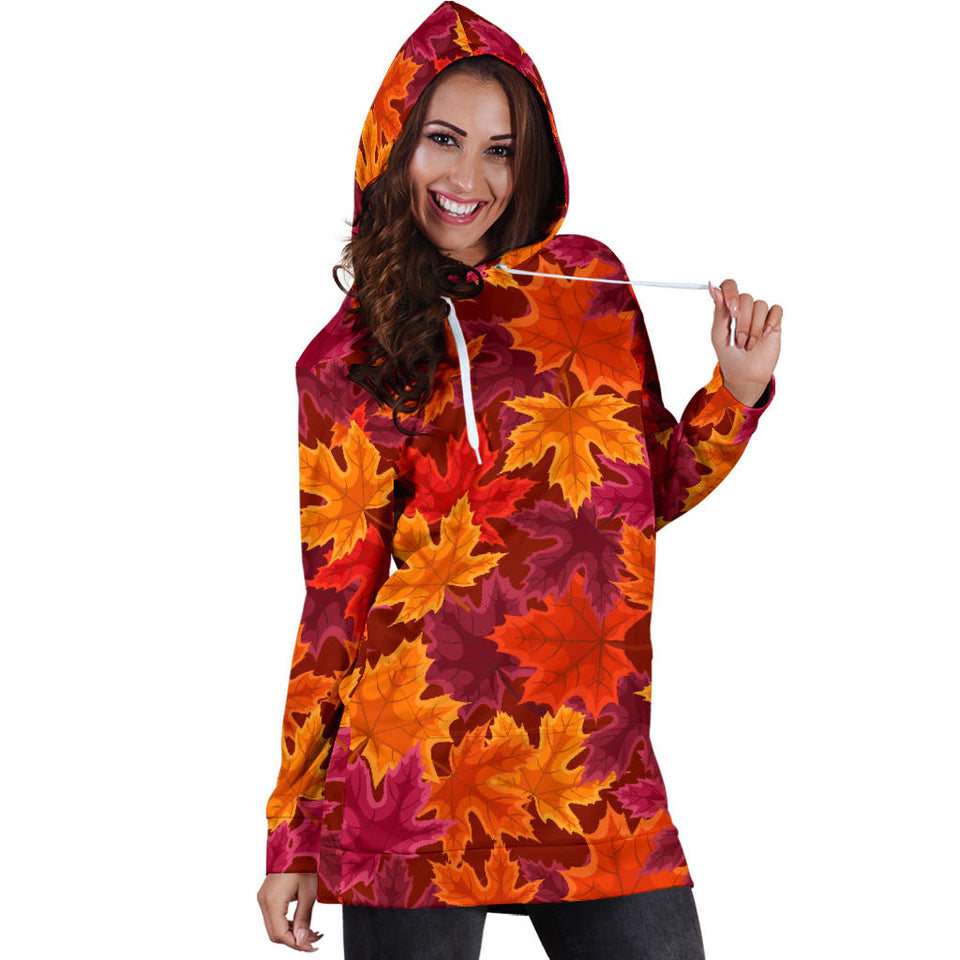 Autumn Maple Leaf Pattern Women'S Hoodie Dress