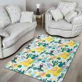 Cute Parrot Toucan Flamingo Cactus Exotic Leaves Pattern Area Rug