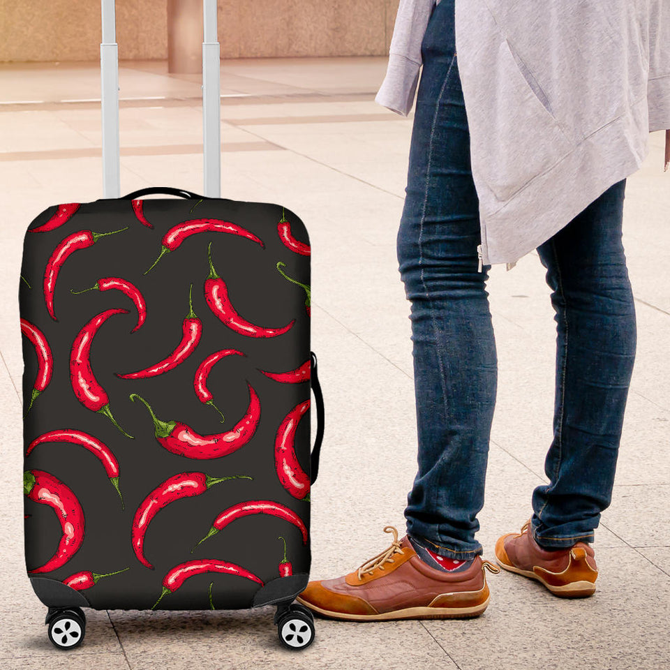 Chili Peppers Pattern Black Background Luggage Covers