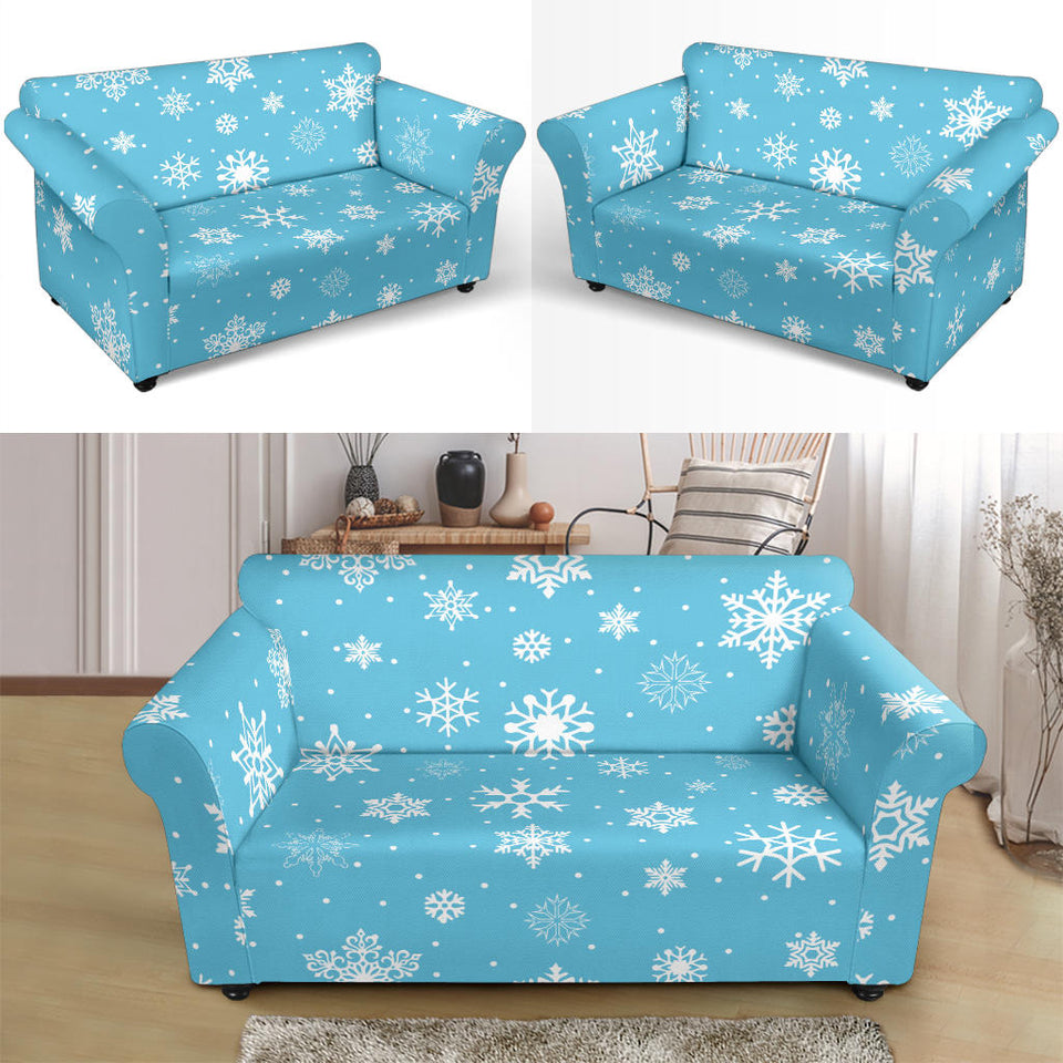 Snowflake Pattern Blue Background Loveseat Couch Slipcover