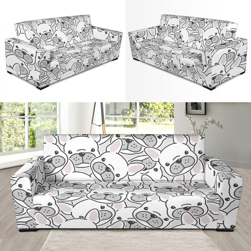 Cute French Bulldog Head Pattern Sofa Slipcover
