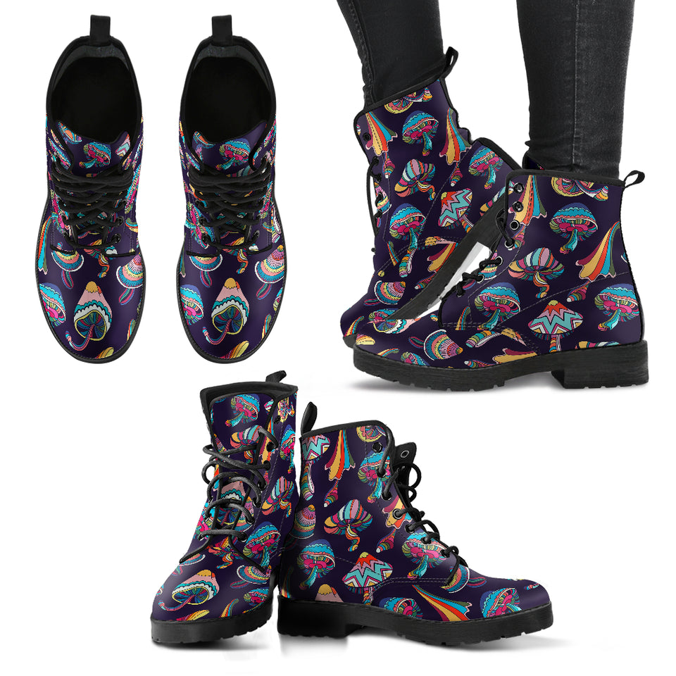 Colorful Mushroom Pattern Leather Boots