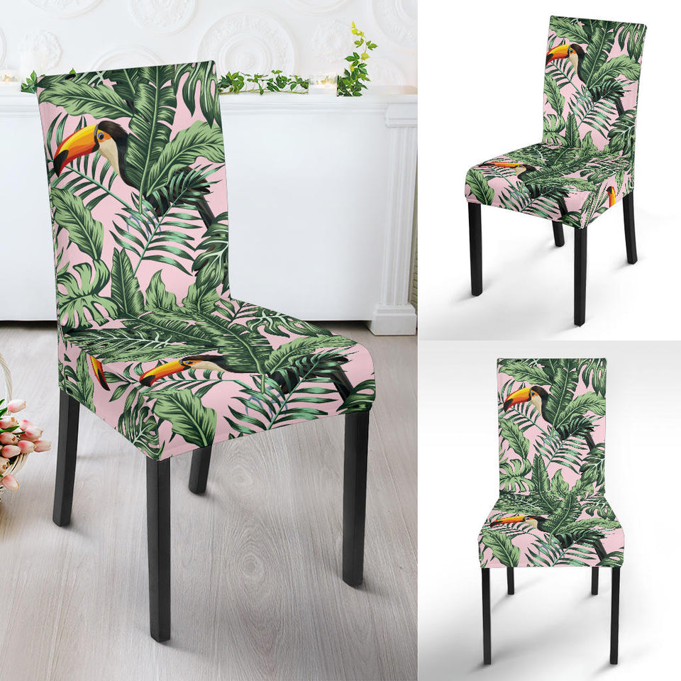 Toucan Tropical Green Jungle Palm Pattern Dining Chair Slipcover