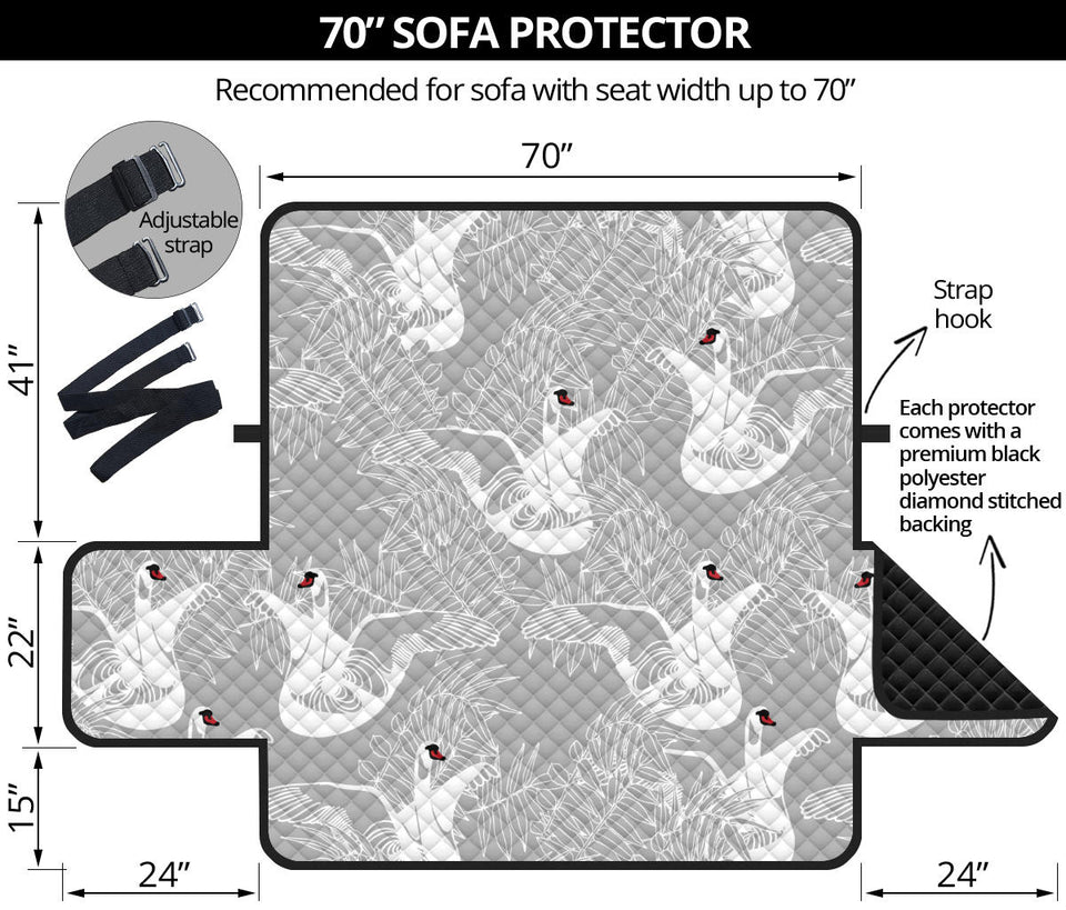 white swan gray background Sofa Cover Protector