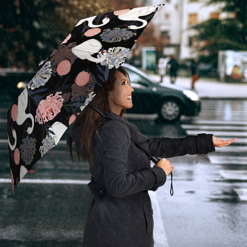White Swan Blooming Flower Pattern Umbrella