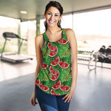 Watermelons tropical palm leaves pattern background Women Racerback Tank Top