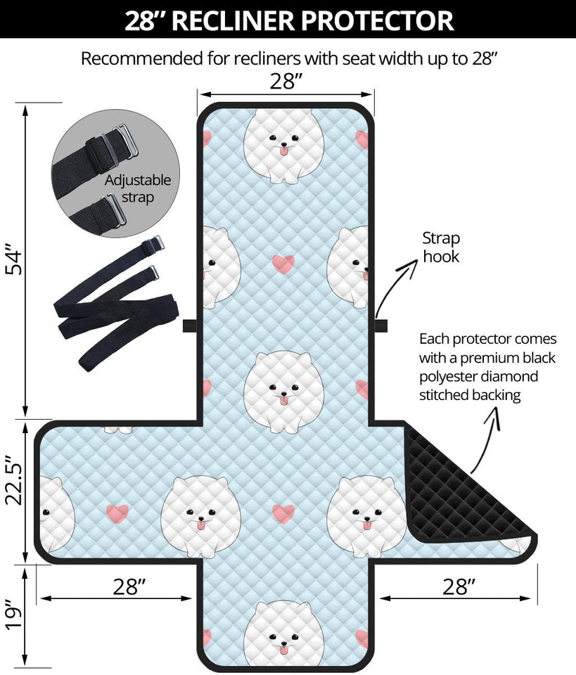 White cute pomeranian pattern Recliner Cover Protector