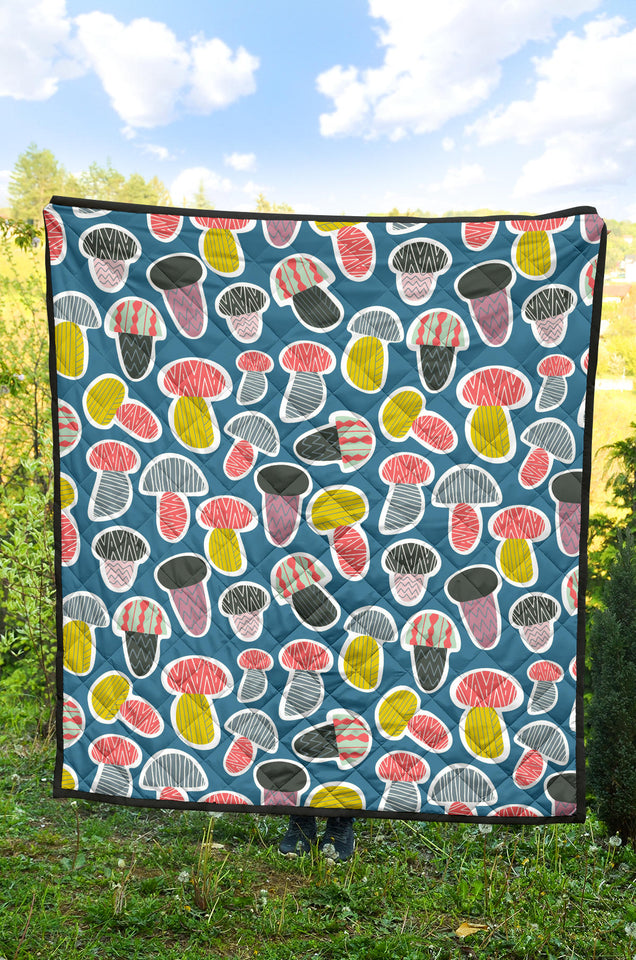 Colorful Mushroom Design Pattern Premium Quilt