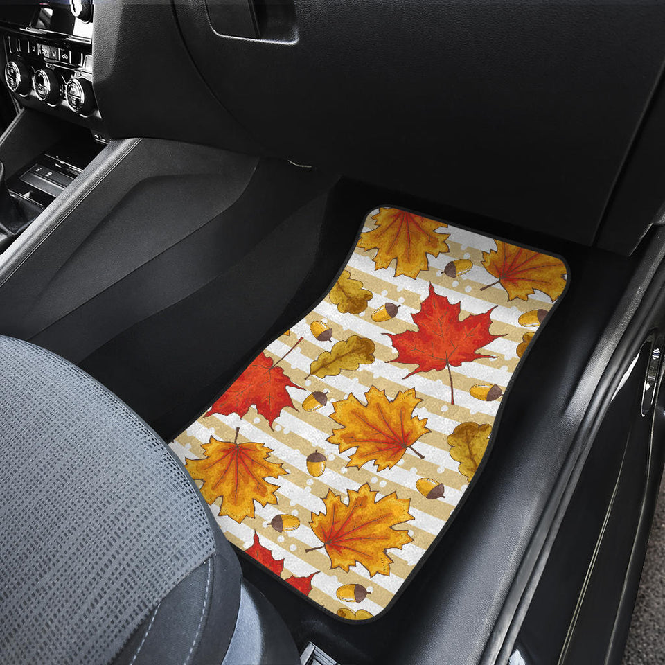 Maple Leaf Oak Leaf Acorns Beige Striped Background Front And Back Car Mats