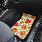 Maple Leaf Oak Leaf Acorns Beige Striped Background Front And Back Car Mats