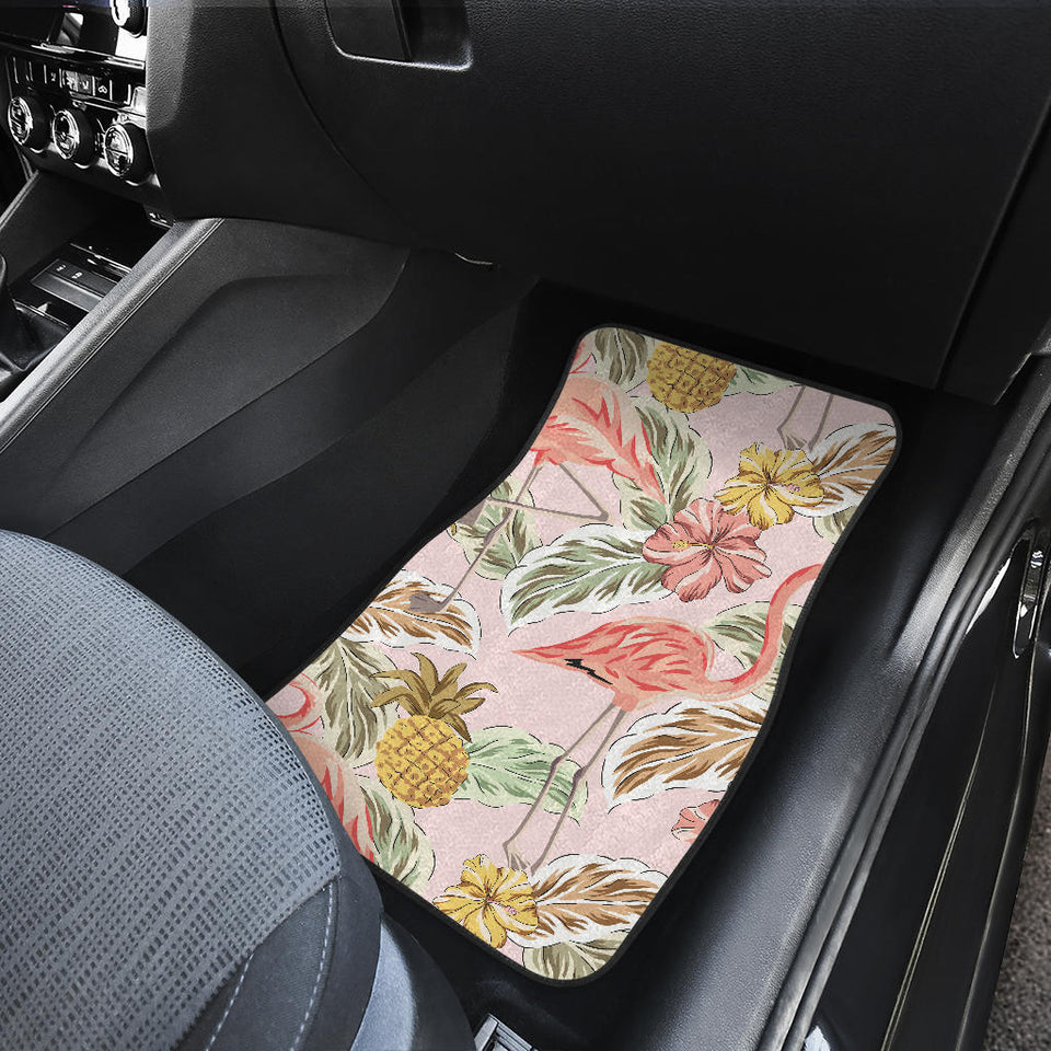 Pink Flamingo Birds Pineapples Hibiscus Flower Pattern Front And Back Car Mats