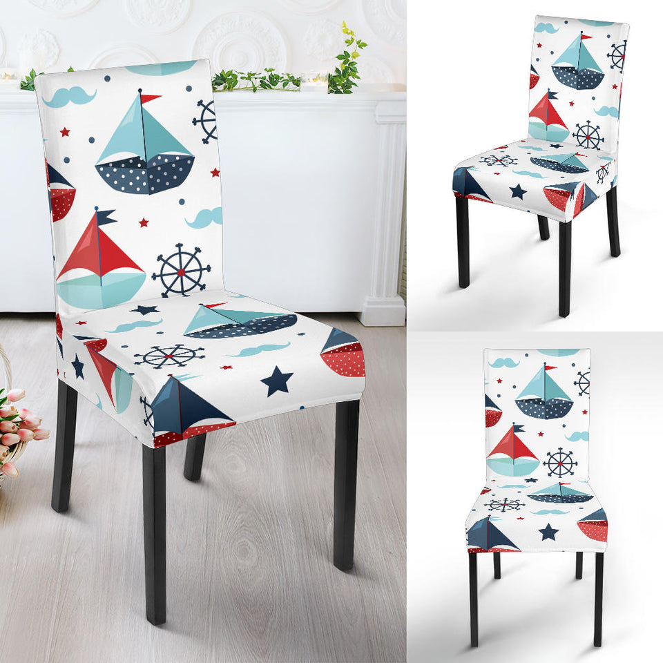 Cute Color Paper Sailboat Pattern Dining Chair Slipcover