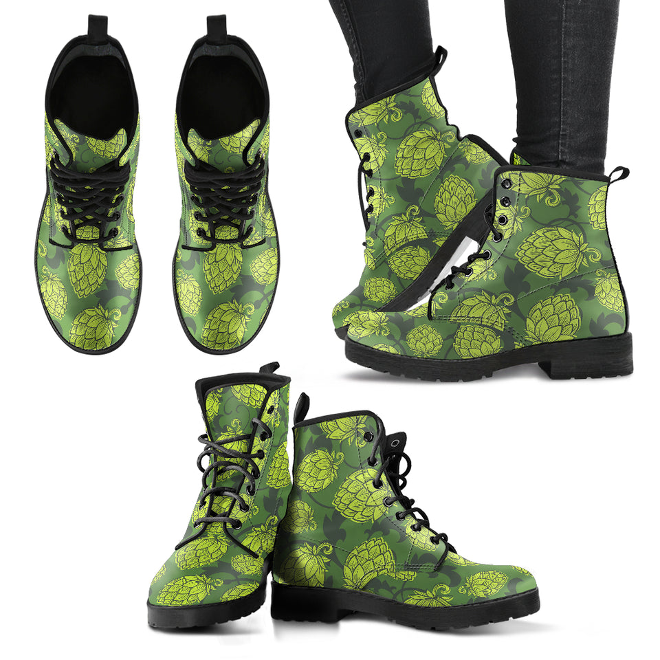 Hop Pattern Hop Cone Background Leather Boots