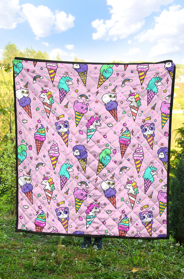 Cute Ice Cream Cone Animal Pattern Premium Quilt