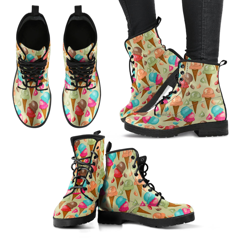Colorful Ice Cream Pattern Leather Boots