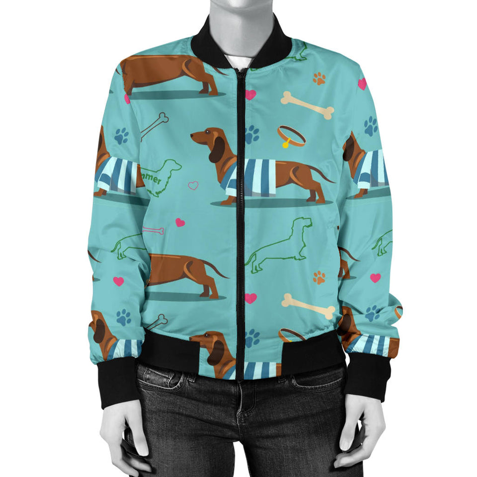 Dachshund Decorative Background Women'S Bomber Jacket