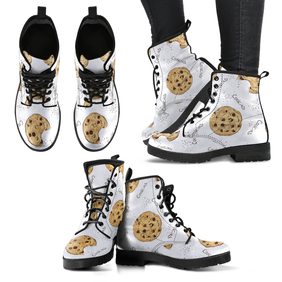 Sketch Style Cookie Pattern Leather Boots