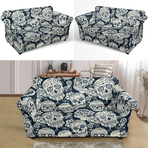 Sugar Skull Black White Pattern Loveseat Couch Slipcover