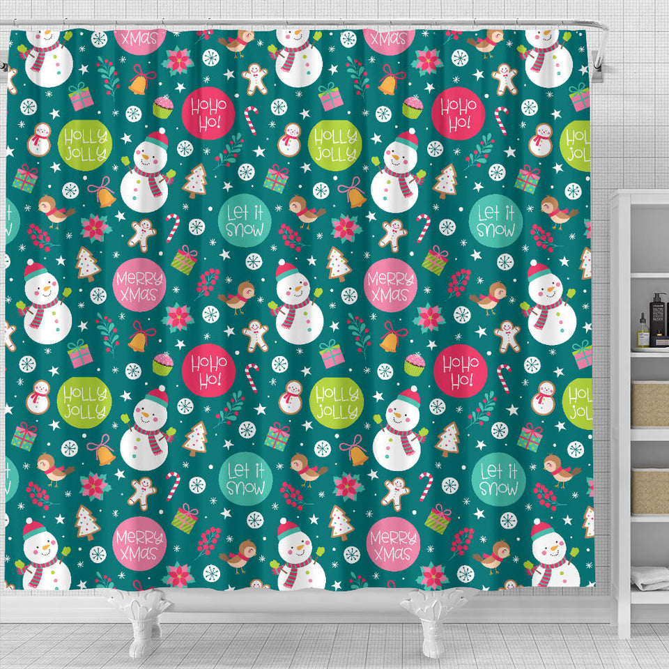 Snowman Bird Decorative Elements Christmas Pattern Shower Curtain Fulfilled In US