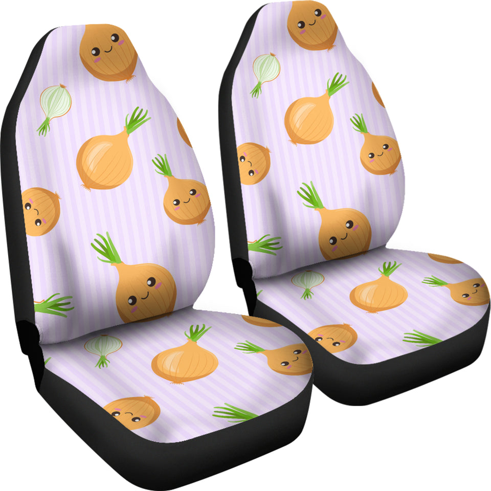 Cute Onions Smiling Faces Purple Background Universal Fit Car Seat Covers