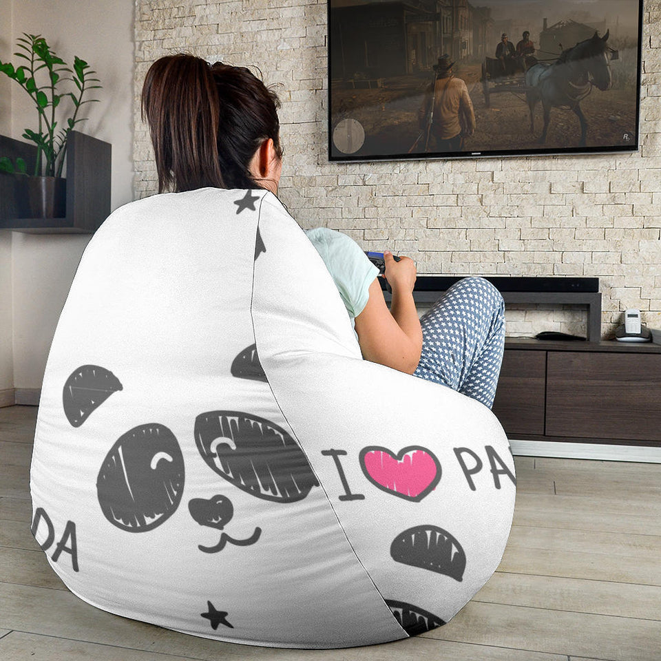Hand Drawn Faces Of Pandas Pattern Bean Bag Cover