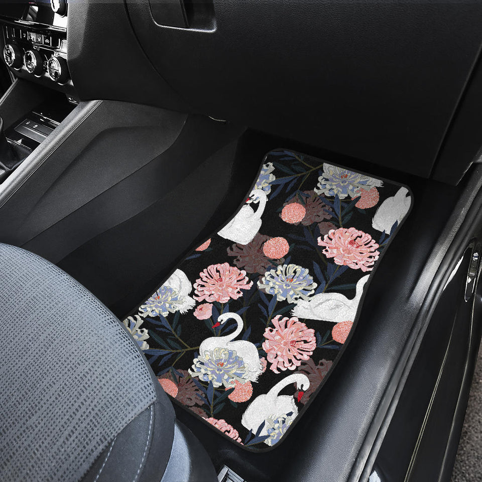 White Swan Blooming Flower Pattern Front And Back Car Mats