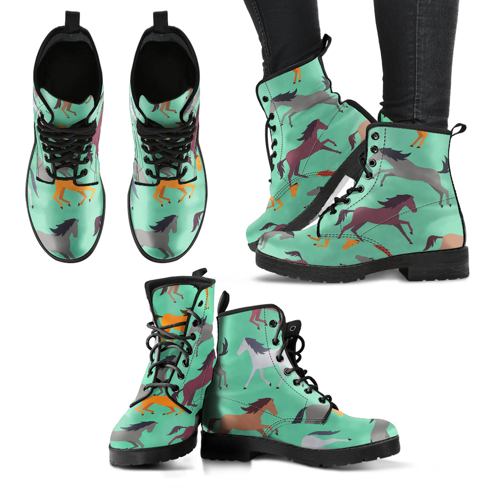 Colorful Horses Pattern Leather Boots