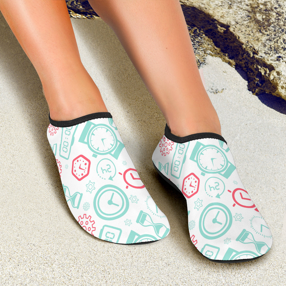 Clock Time Pattern Blackground Aqua Shoes