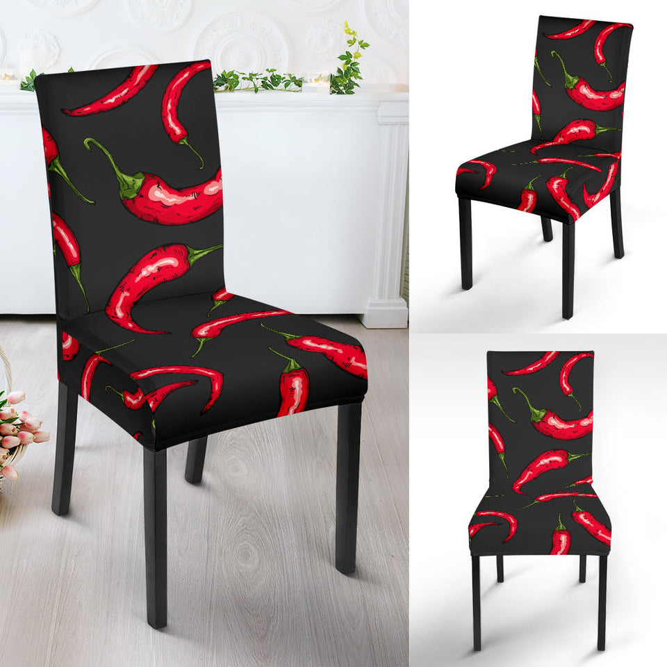 Chili Peppers Pattern Black Background Dining Chair Slipcover