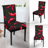 Chili Peppers Pattern Black Background Dining Chair Slipcover
