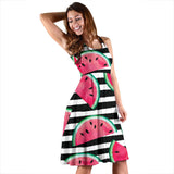 Watercolor Paint Textured Watermelon Pieces Sleeveless Midi Dress