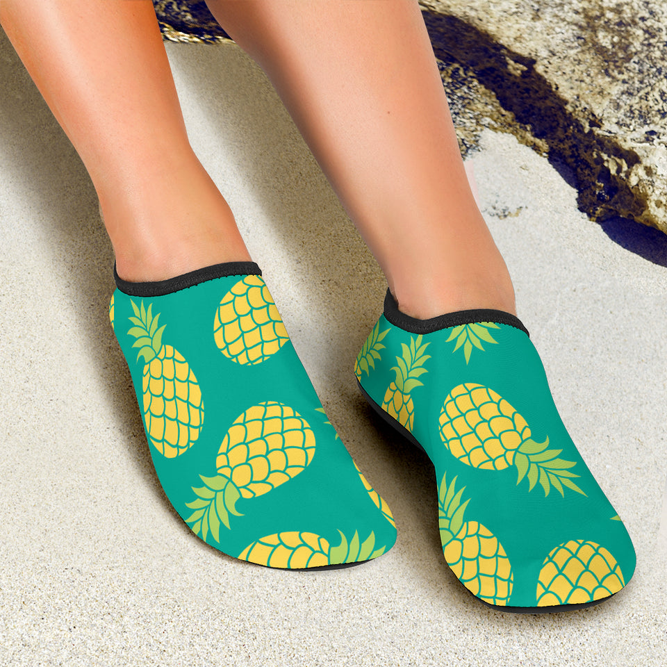 Pineapples Pattern Green Background Aqua Shoes