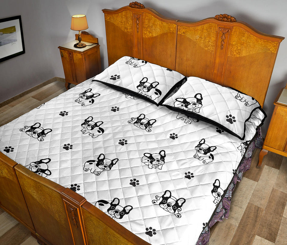 Cute french bulldog paw pattern Quilt Bed Set