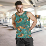 cute brown sea otters ornamental seaweed corals green water Men Tank Top