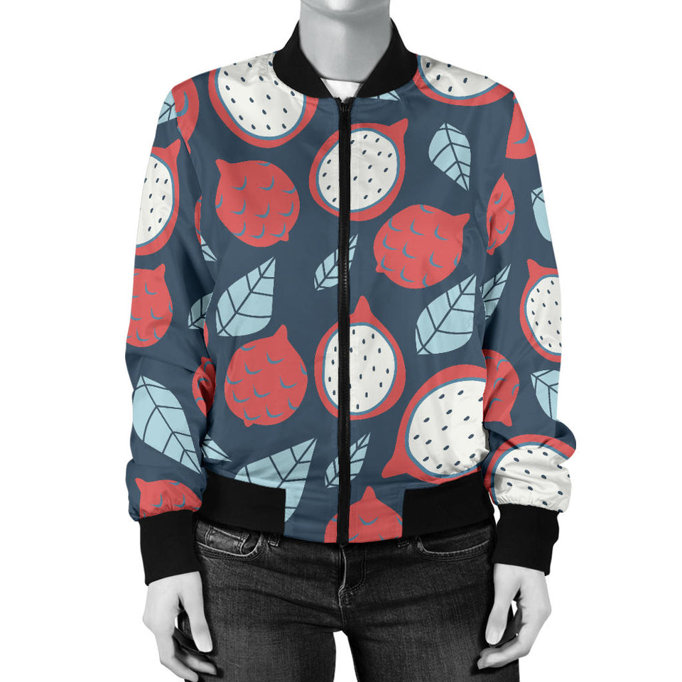 Dragon Fruits Dark Blue Background Women'S Bomber Jacket