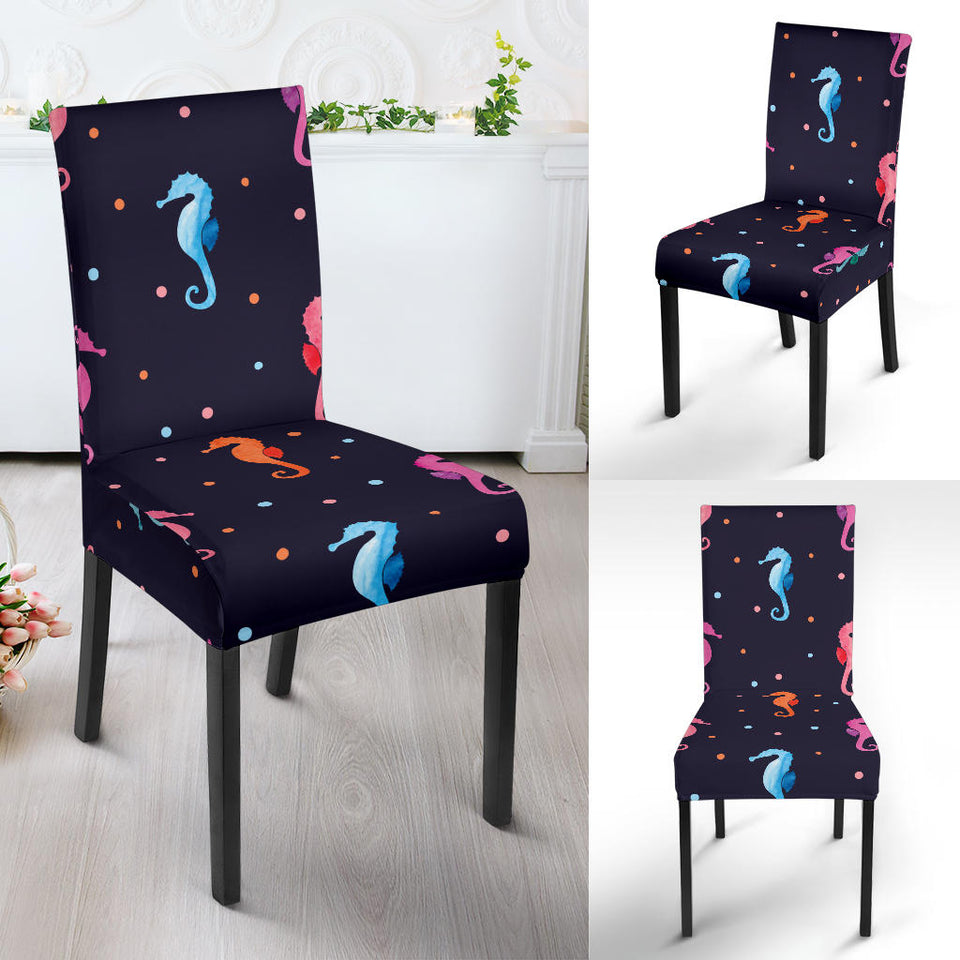 Watercolor Colorful Seahorse Pattern Dining Chair Slipcover