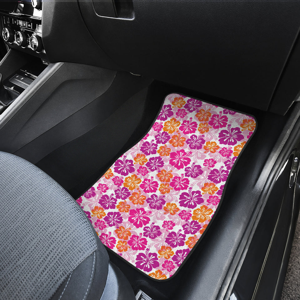 Hibiscus Pattern Print Design 01 Front and Back Car Mats