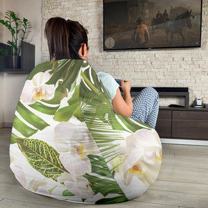 White Orchid Flower Tropical Leaves Pattern Bean Bag Cover
