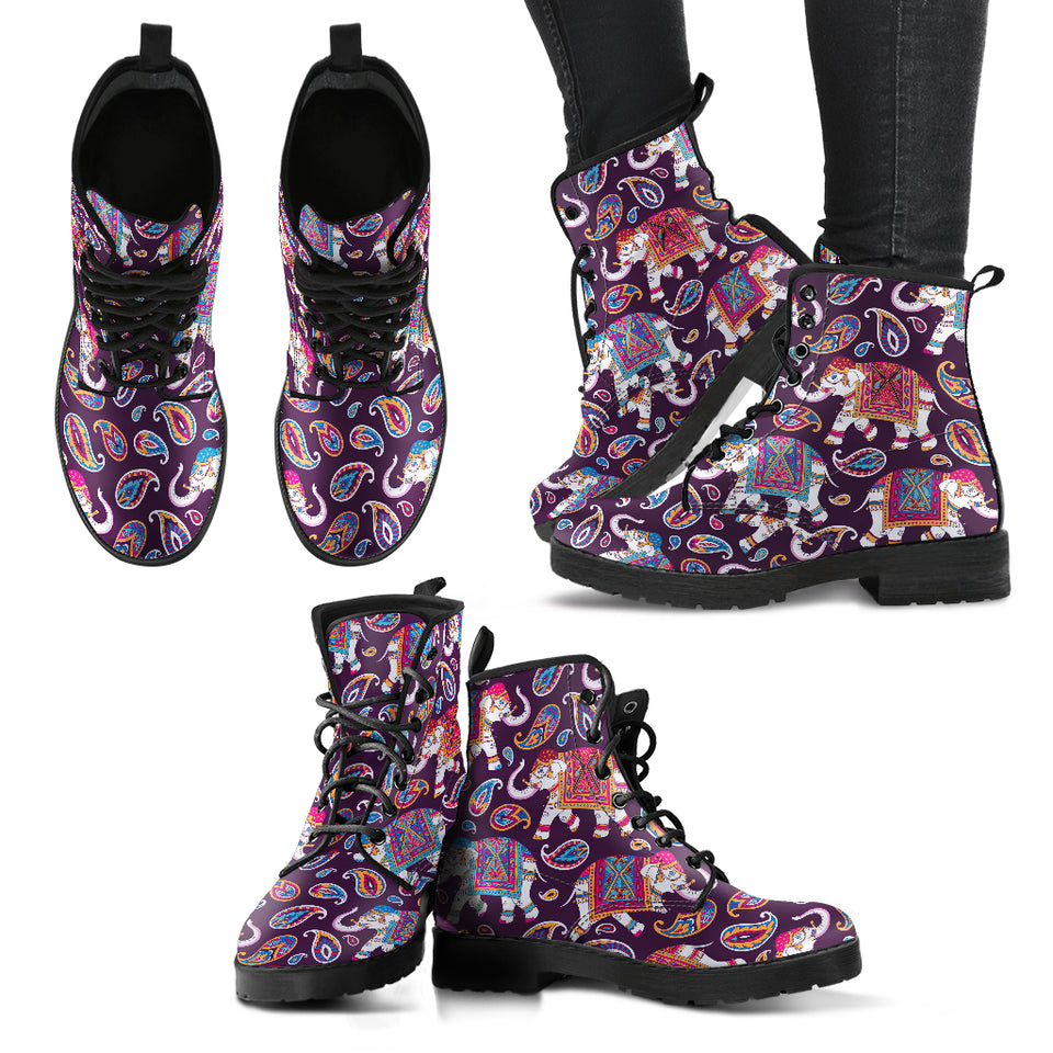 Elephant Indian Style Ornament Pattern Leather Boots