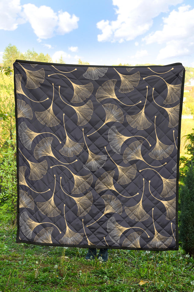Gold Ginkgo Leaves Premium Quilt