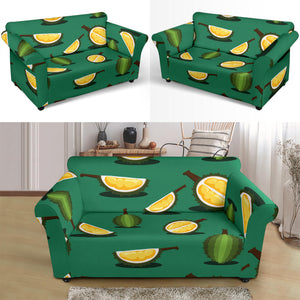 Durian Pattern Green Background Loveseat Couch Slipcover