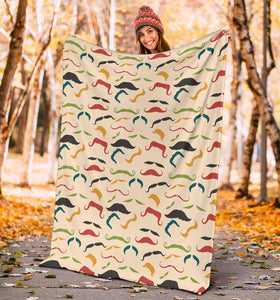 Mustache Beard Pattern Print Design 03 Premium Blanket