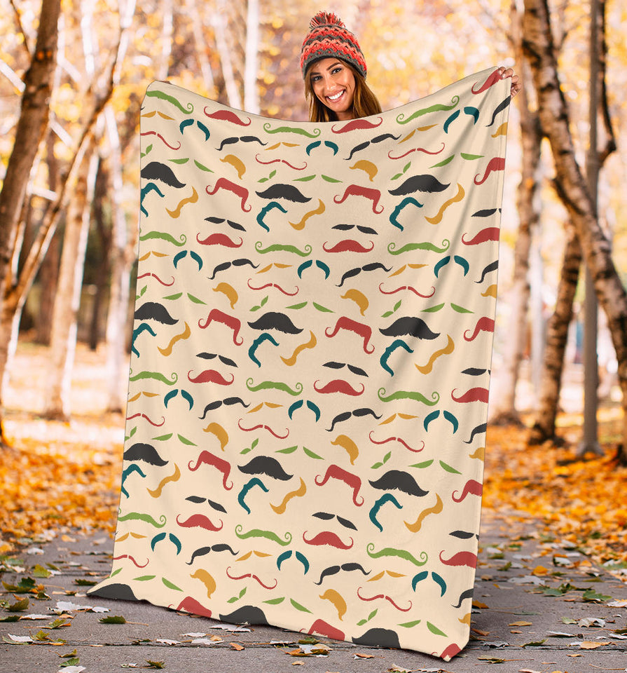 Mustache Beard Pattern Print Design 03 Premium Blanket