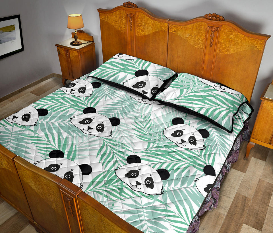 Panda pattern tropical leaves background Quilt Bed Set