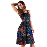 Octopus Sea Wave Tropical Fishe Pattern Sleeveless Midi Dress
