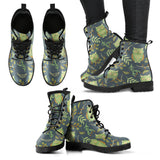 Cute Owls Leaves Pattern Leather Boots